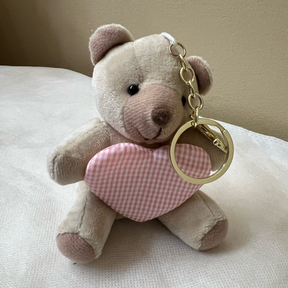 Cute Teddy Bear Keychain with Pink Heart New